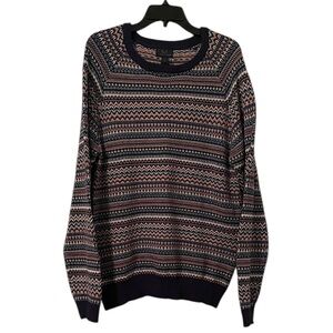 MAGASCHONI | Men’s Navy/Orange Multicolor Combo Crewneck Sweater Size XL